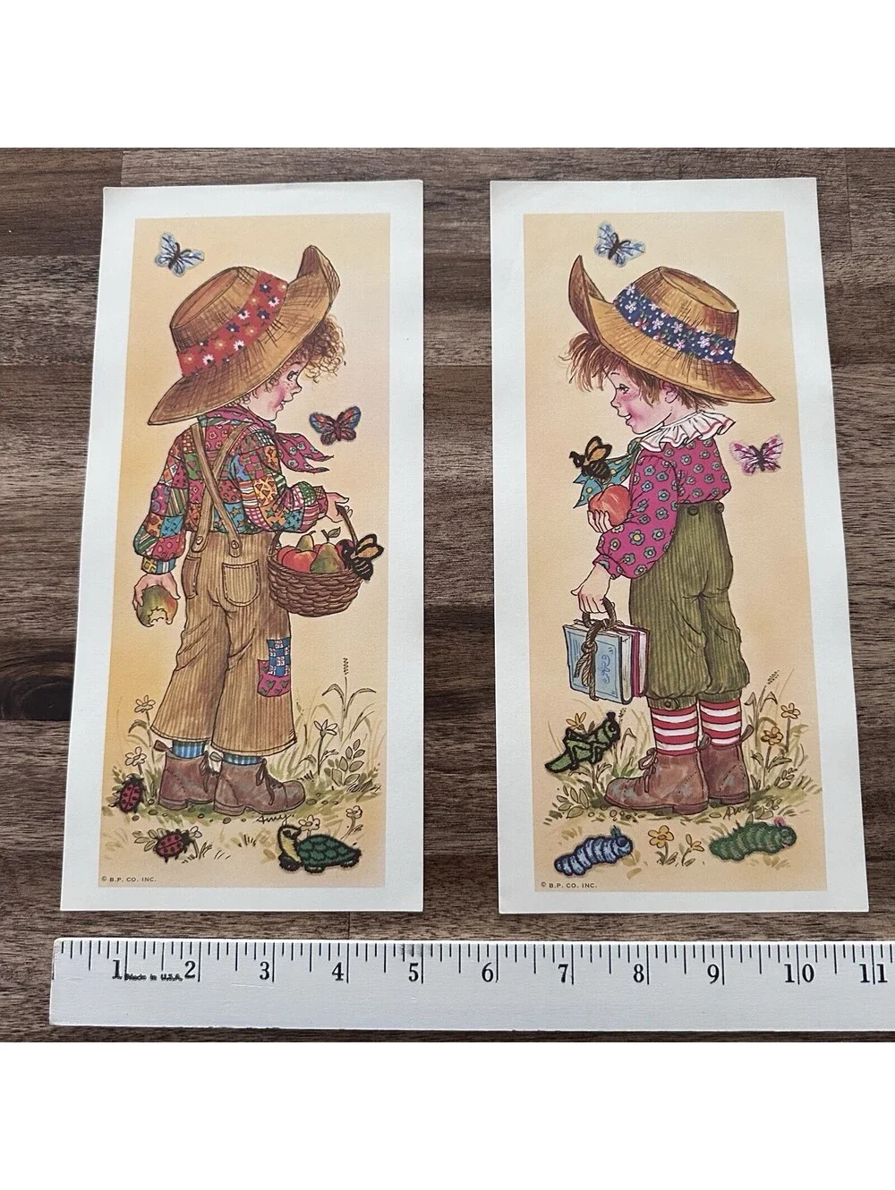 2 Vtg 1970 Holly Hobbie Boy Decoupage Ephemera Overalls Print 5”x 10.75” Amy